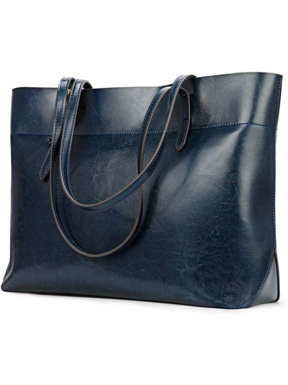 Women's Navy Genuine Leather Tote Bag Shoulder Purses With Adjustable Straps